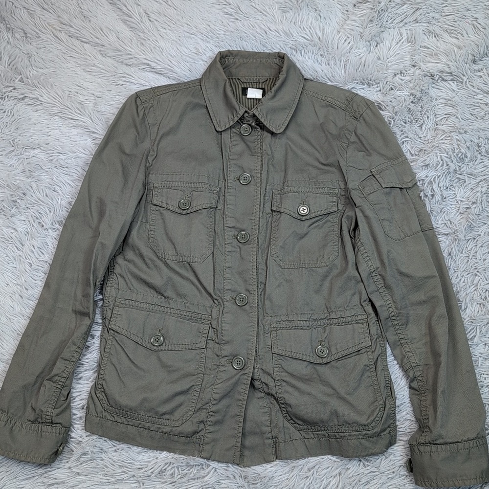 J. Crew Jacket Womens S Green Utility Coat Cozy Preppy Button Up Pockets Comfort
